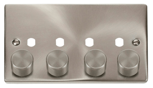 Click Deco Satin Chrome 4 Gang Dimmer Plate & Knobs