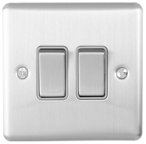 Eurolite Brushed Chrome 2 Gang 2 Way Switch Grey Insert