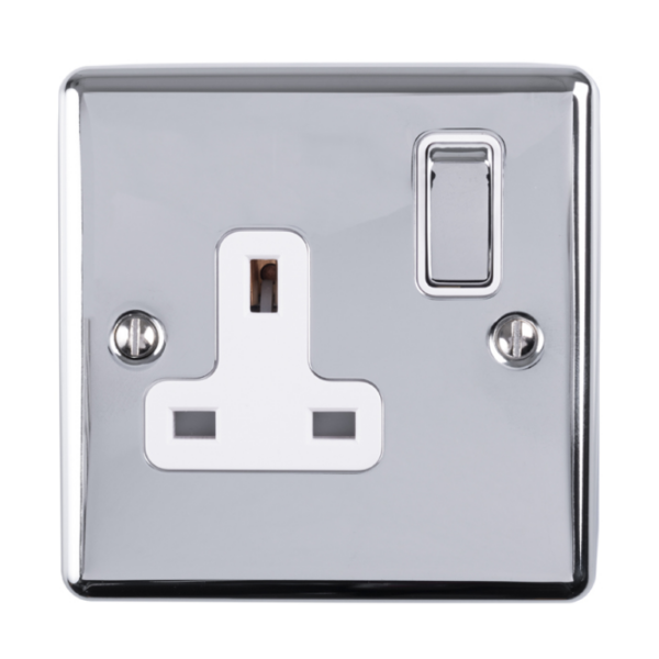 Eurolite Polished Chrome 1 Gang Switched Socket White Insert