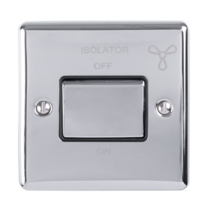 Eurolite Polished Chrome 1 Gang TP Fan Isolator Switch Black Insert