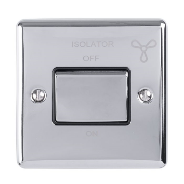 Eurolite Polished Chrome 1 Gang TP Fan Isolator Switch Black Insert