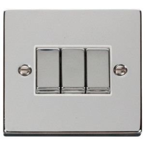 Click Deco Polished Chrome 3 Gang 2 Way Light Switch