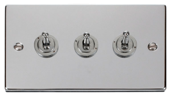 Click Deco Polished Chrome 3 Gang 2 Way 10Ax Toggle Switch