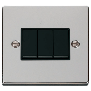 Click Deco Polished Chrome 3 Gang 2 Way Light Switch