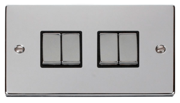 Click Deco Polished Chrome 4 Gang 2 Way Light Switch