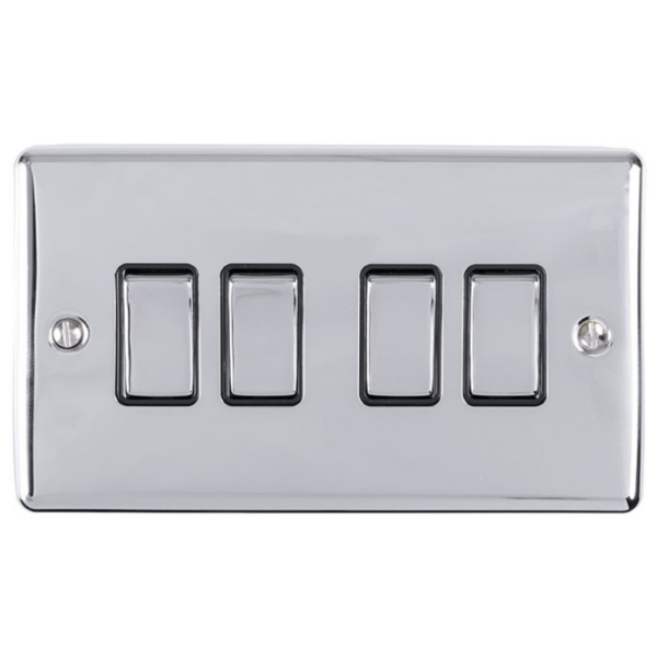 Eurolite Polished Chrome 4 Gang 2 Way Switch Black Insert