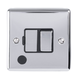 Eurolite Polished Chrome Switched Fused Spur Flex Outlet Black Insert