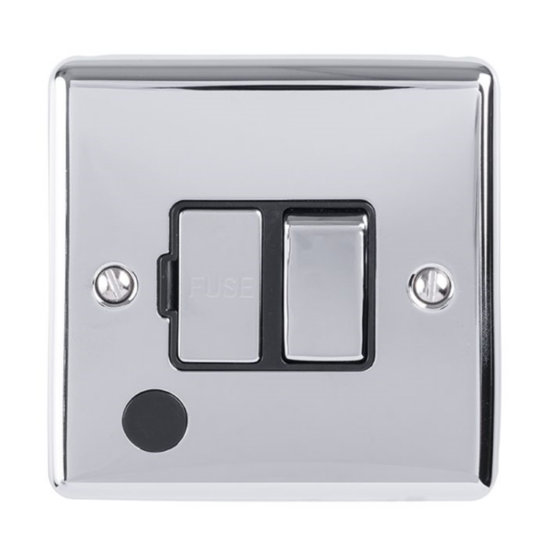 Eurolite Polished Chrome Switched Fused Spur Flex Outlet Black Insert
