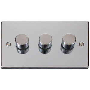 Click Deco Polished Chrome 3 Gang 2 Way 400w Dimmer