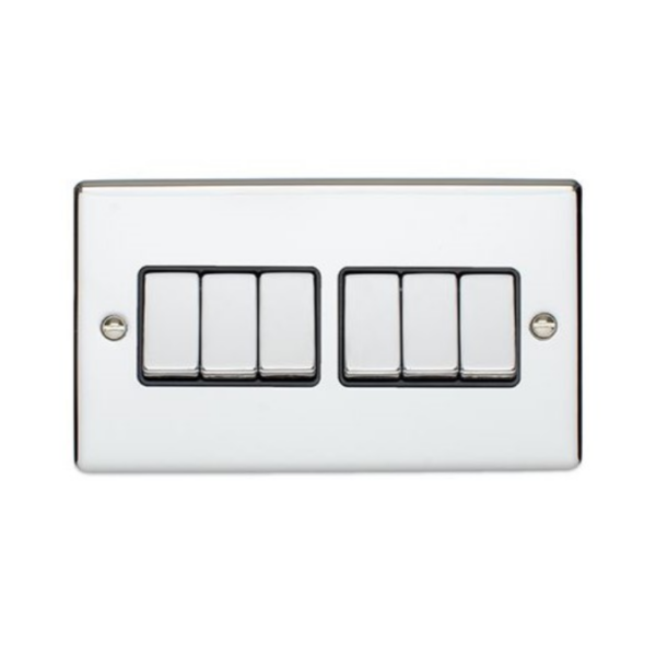 Eurolite Polished Chrome 6 Gang 2 Way Switch Black Insert